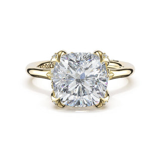 Cushion Petal-Crown Pavé Accent Solitaire in 18kt White Gold
