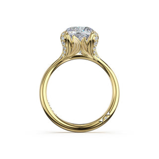 Cushion Petal-Crown Pavé Accent Solitaire in 18kt Yellow Gold