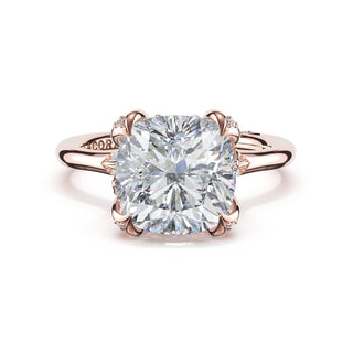 Cushion Petal-Crown Pavé Accent Solitaire in 18kt Rose Gold