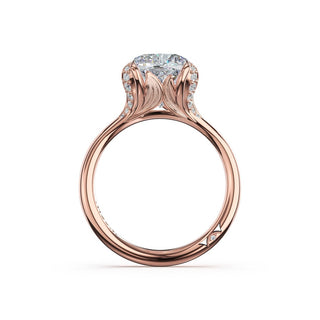 Cushion Petal-Crown Pavé Accent Solitaire in 18kt Rose Gold