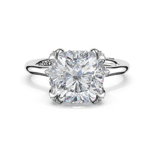 Cushion Petal-Crown Pavé Accent Solitaire in Platinum