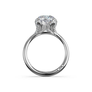 Cushion Petal-Crown Pavé Accent Solitaire in Platinum