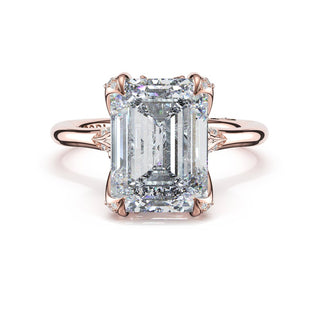 Emerald Petal-Crown Pavé Accent Solitaire in 18kt Rose Gold
