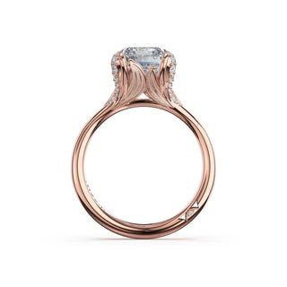 Emerald Petal-Crown Pavé Accent Solitaire in 18kt Rose Gold