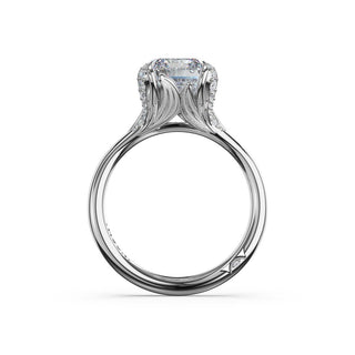 Emerald Petal-Crown Pavé Accent Solitaire in Platinum