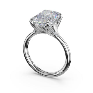 Radiant Petal-Crown Pavé Accent Solitaire in 18kt White Gold