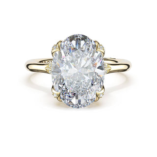 Oval Petal-Crown Pavé Accent Solitaire in 18kt Rose Gold