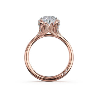 Oval Petal-Crown Pavé Accent Solitaire in 18kt Rose Gold