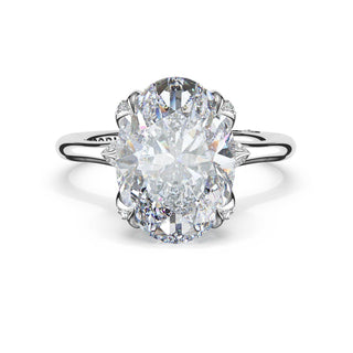 Oval Petal-Crown Pavé Accent Solitaire in 18kt Rose Gold