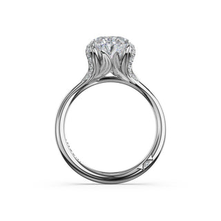 Oval Petal-Crown Pavé Accent Solitaire in 18kt Rose Gold