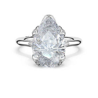 Pear Petal-Crown Pavé Accent Solitaire in Platinum