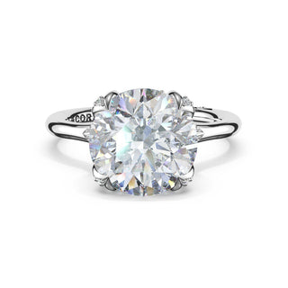 Round Petal-Crown Pavé Accent Solitaire in 18kt White Gold
