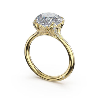 Round Petal-Crown Pavé Accent Solitaire in 18kt Yellow Gold