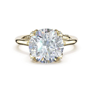 Round Petal-Crown Pavé Accent Solitaire in 18kt Yellow Gold