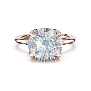 Round Petal-Crown Pavé Accent Solitaire in 18kt Rose Gold