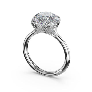 Round Petal-Crown Pavé Accent Solitaire in Platinum