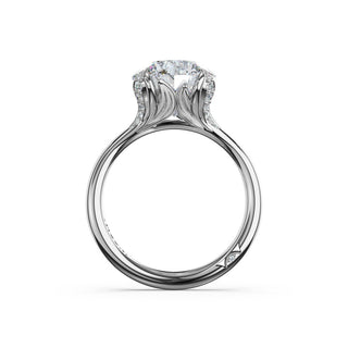 Round Petal-Crown Pavé Accent Solitaire in Platinum