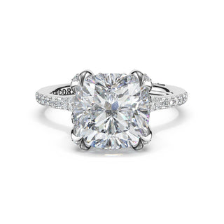 Cushion Petal-Crown Pavé Intense Solitaire in Platinum