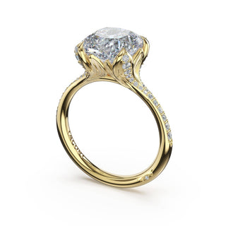 Cushion Petal-Crown Pavé Intense Solitaire in Platinum