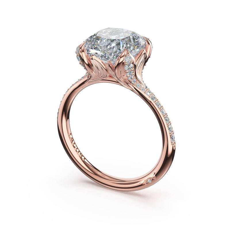 Cushion Pavé Petal Solitaire Engagement Ring in Rose Gold