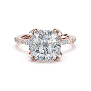 Cushion Petal-Crown Pavé Intense Solitaire in Platinum