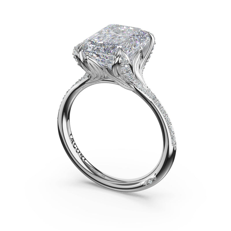 Radiant Pavé Petal Solitaire Engagement Ring in White Gold