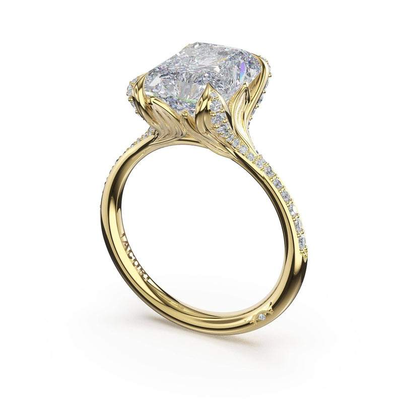 Radiant Pavé Petal Solitaire Engagement Ring in Yellow Gold