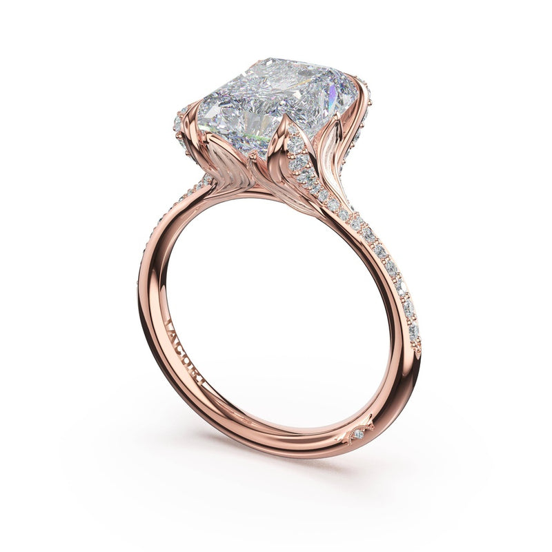 Radiant Pavé Petal Solitaire Engagement Ring in Rose Gold
