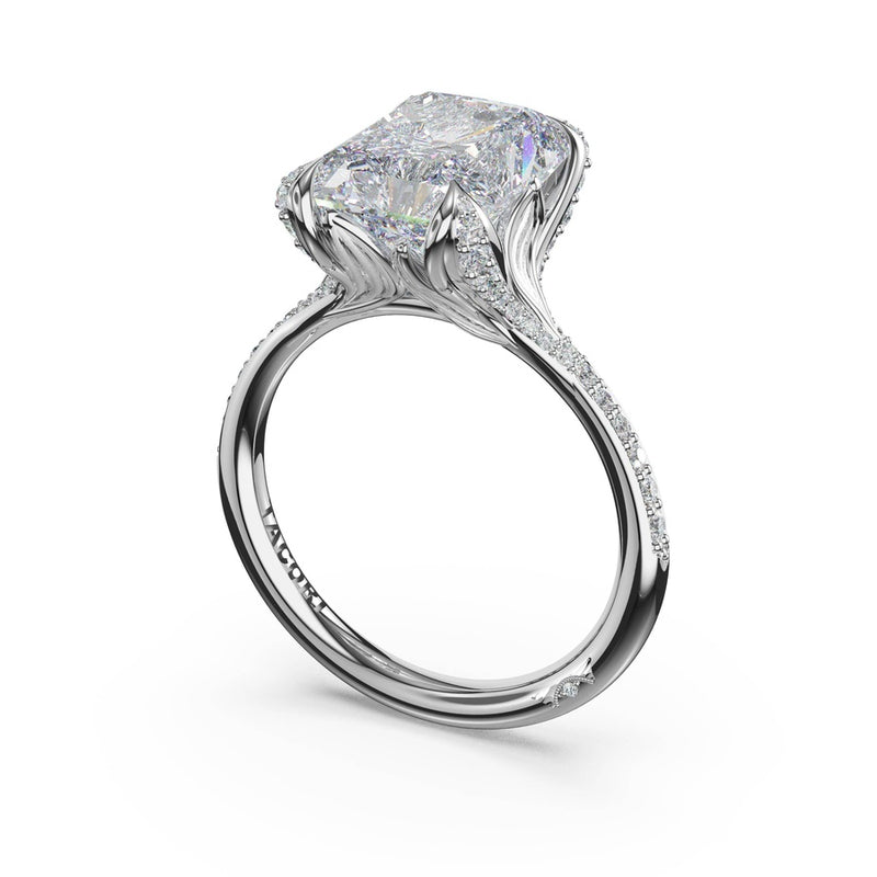 Radiant Pavé Petal Solitaire Engagement Ring in Platinum
