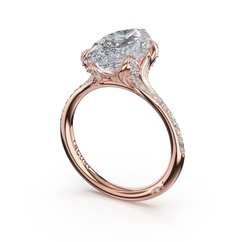Marquise Pavé Petal Solitaire Engagement Ring in Rose Gold