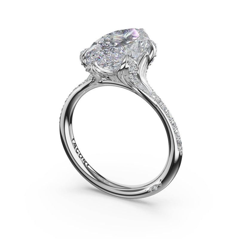 Marquise Pavé Petal Solitaire Engagement Ring in Platinum