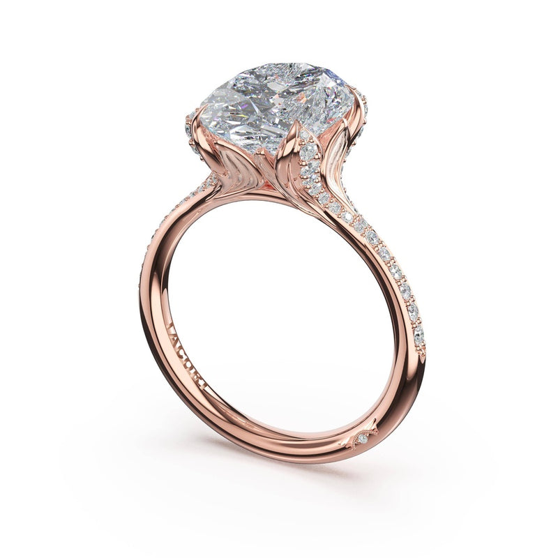 Oval Pavé Petal Solitaire Engagement Ring in Rose Gold