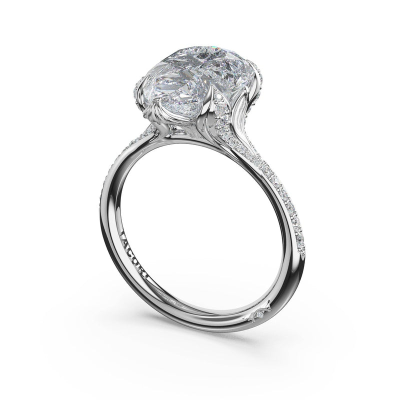 Pear Pavé Petal Solitaire Engagement Ring in White Gold