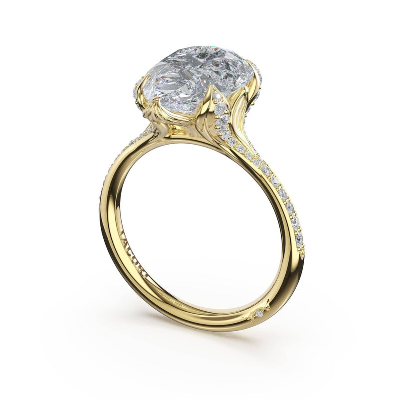 Pear Pavé Petal Solitaire Engagement Ring in Yellow Gold