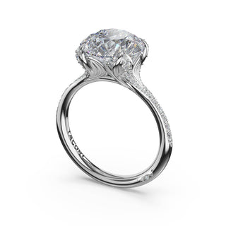 Round Petal-Crown Pavé Intense Solitaire in Platinum