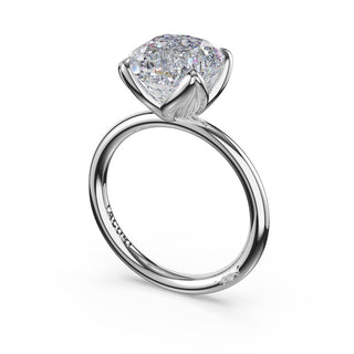 Cushion Sculpted Petal-Prong Solitaire in 18kt White Gold
