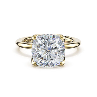 Cushion Sculpted Petal-Prong Solitaire in 18kt Yellow Gold