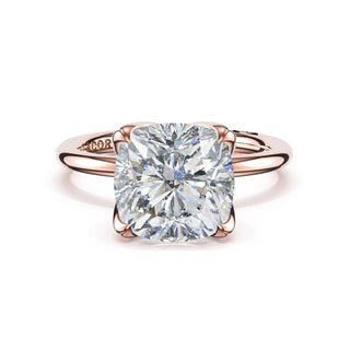 Cushion Sculpted Petal-Prong Solitaire in 18kt Rose Gold