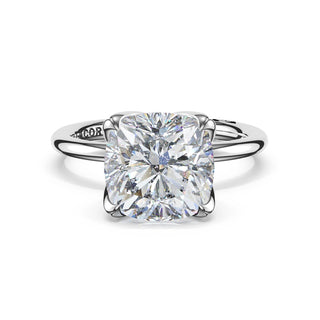 Cushion Sculpted Petal-Prong Solitaire in Platinum
