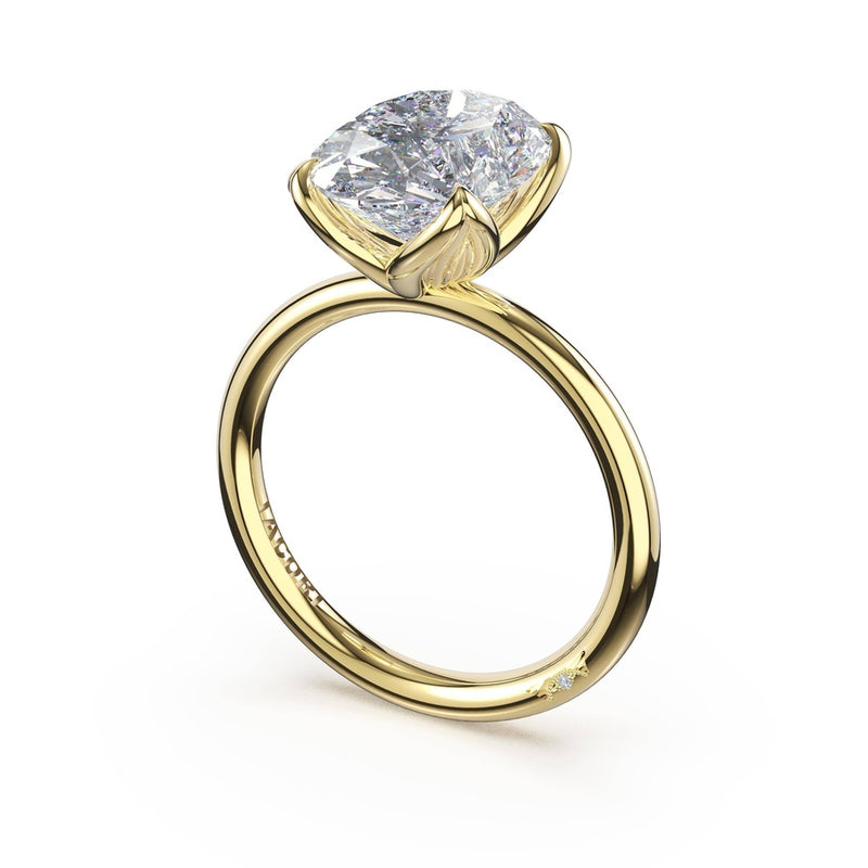 Oval Leaf Solitaire Engagement Ring in Yellow Gold