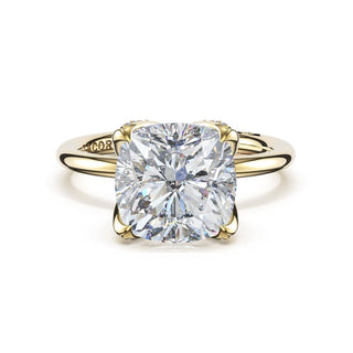 Cushion Sculpted Petal-Pavé-Prong Solitaire in 18kt Yellow Gold