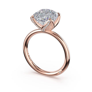 Cushion Sculpted Petal-Pavé-Prong Solitaire in 18kt Rose Gold