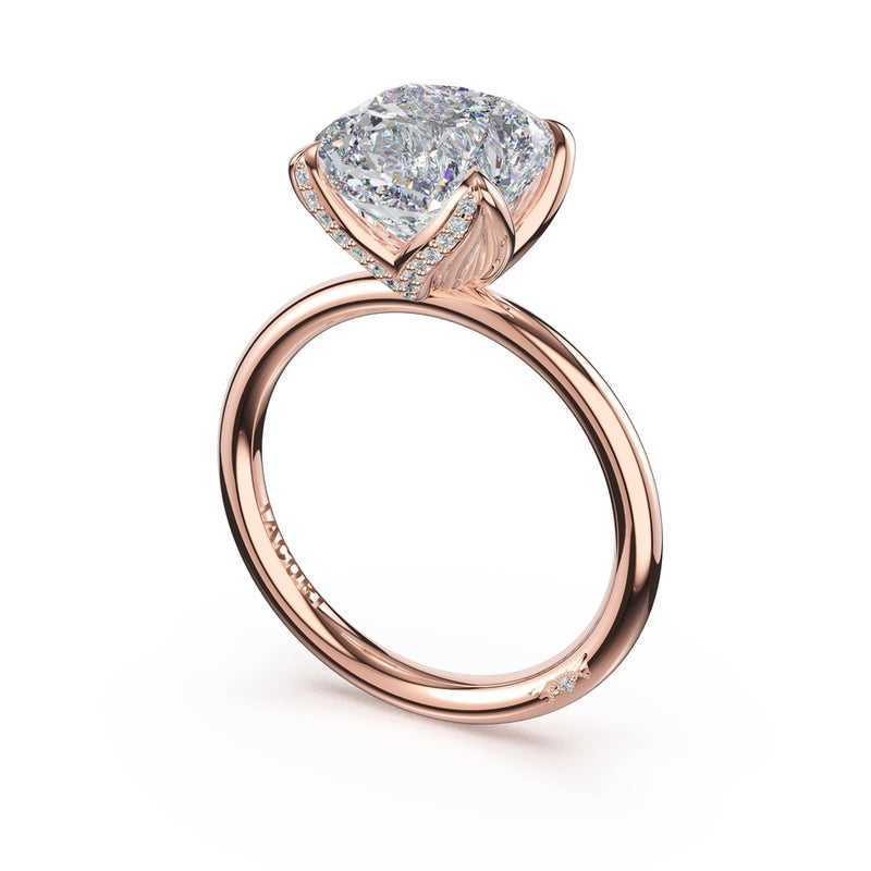 Cushion Diamond Leaf Solitaire Engagement Ring in Rose Gold