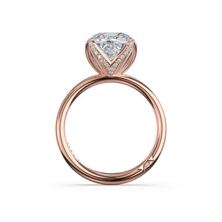 Cushion Sculpted Petal-Pavé-Prong Solitaire in 18kt Rose Gold