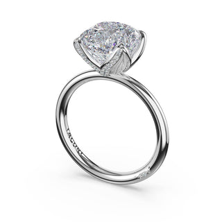Cushion Sculpted Petal-Pavé-Prong Solitaire in Platinum