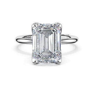 Emerald Sculpted Petal-Pavé-Prong Solitaire in Platinum