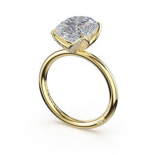 Oval Sculpted Petal-Pavé-Prong Solitaire in 18kt White Gold