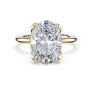 Oval Sculpted Petal-Pavé-Prong Solitaire in 18kt White Gold
