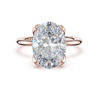 Oval Sculpted Petal-Pavé-Prong Solitaire in 18kt White Gold