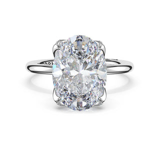 Oval Sculpted Petal-Pavé-Prong Solitaire in 18kt White Gold